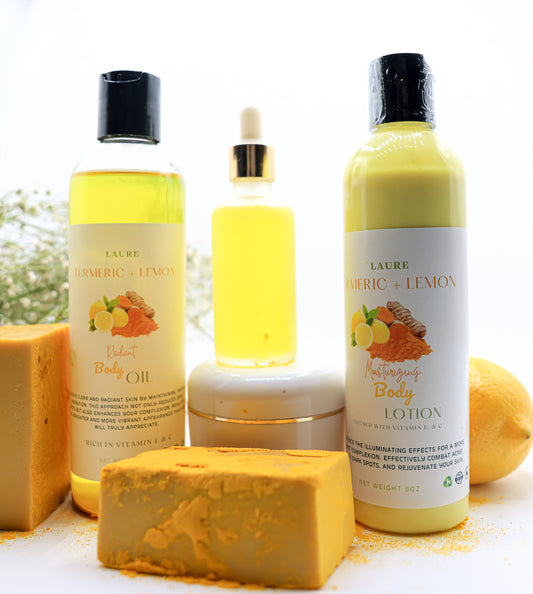 Turmeric Brightening Set;  Soap, Lotion, body oil, Serum and Cream