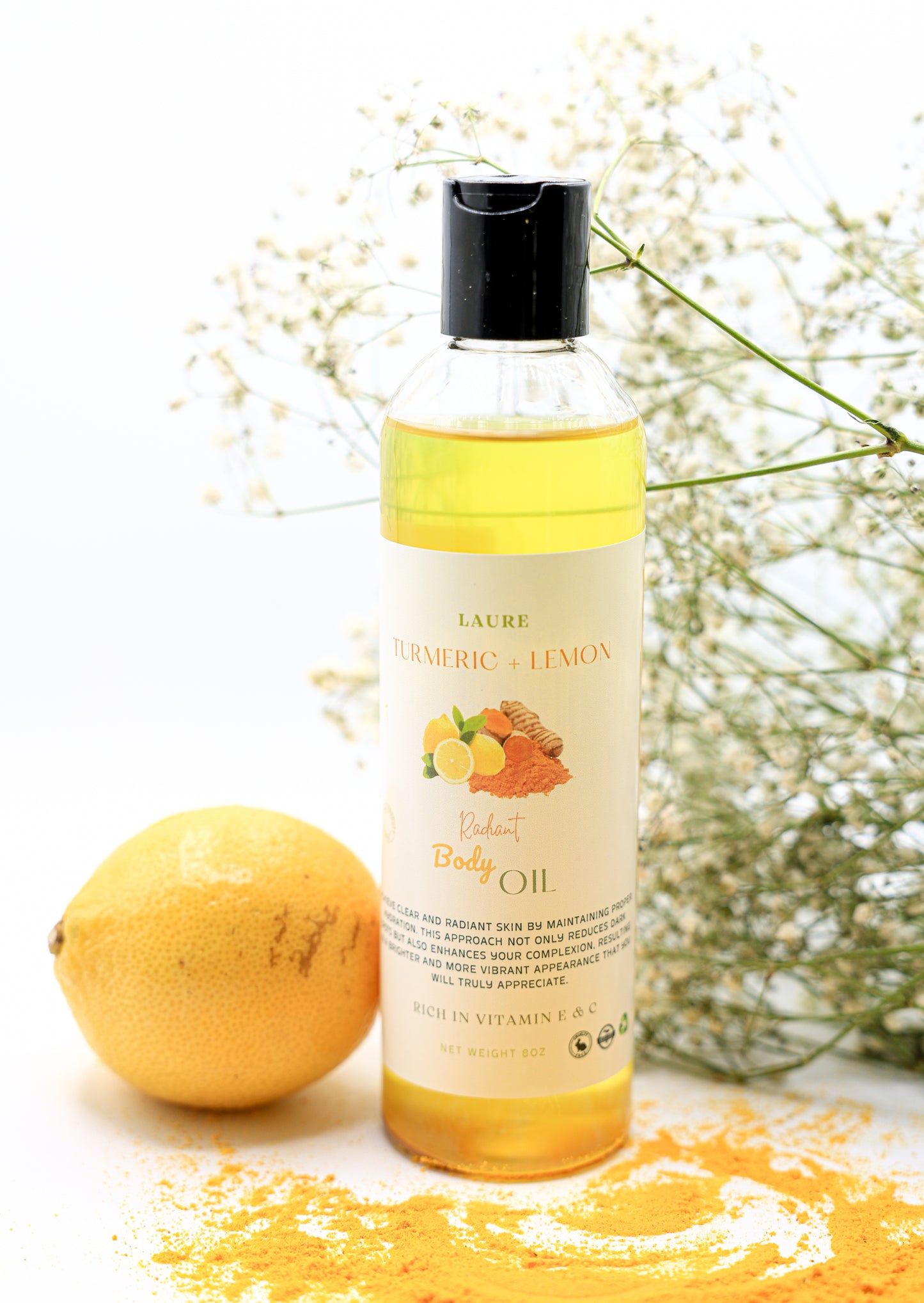 Turmeric and Lemon Body Oil-vitamin C, licorice root extract, and Vatamin E