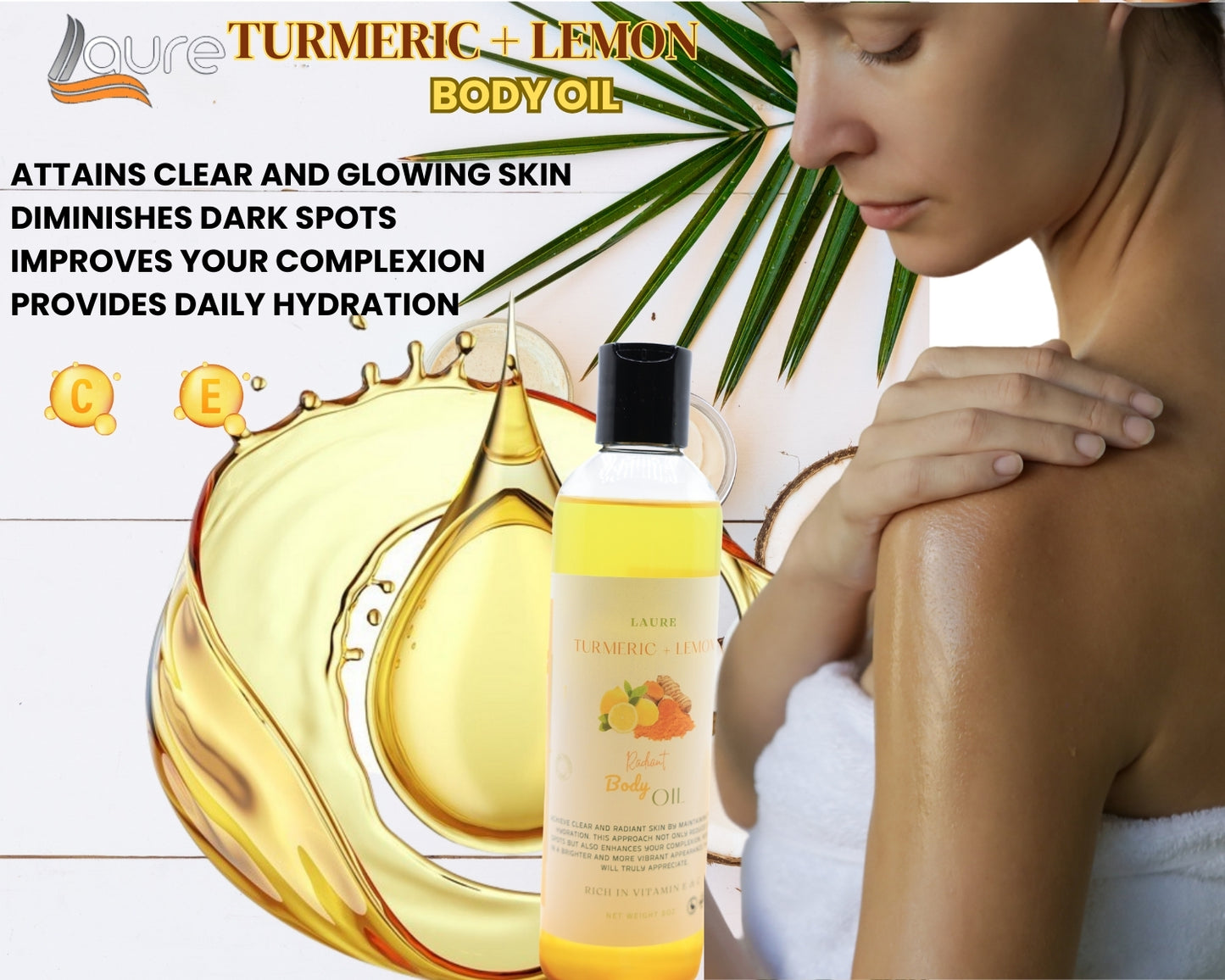 Turmeric and Lemon Body Oil-vitamin C, licorice root extract, and Vatamin E